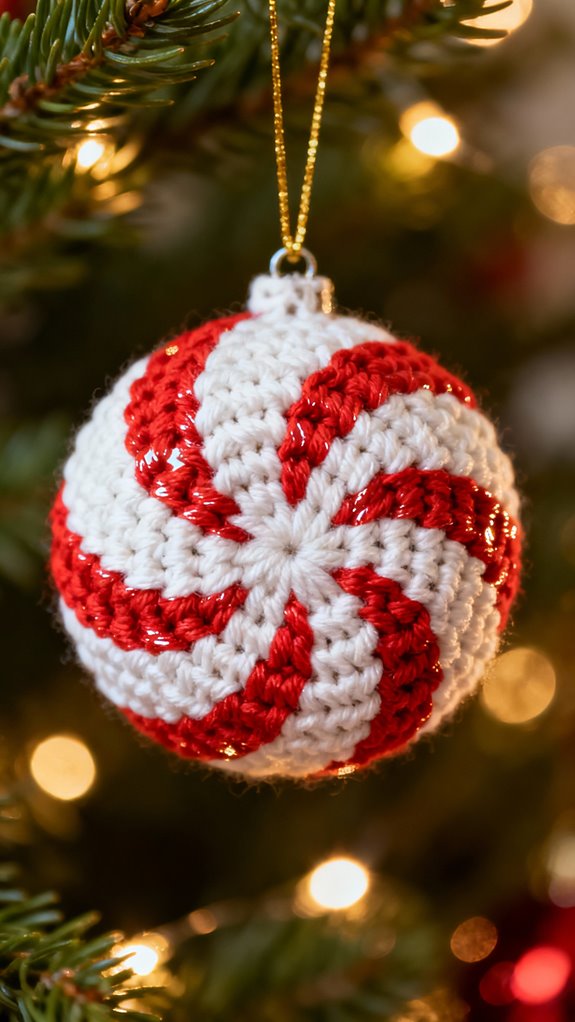 peppermint themed crocheted bauble