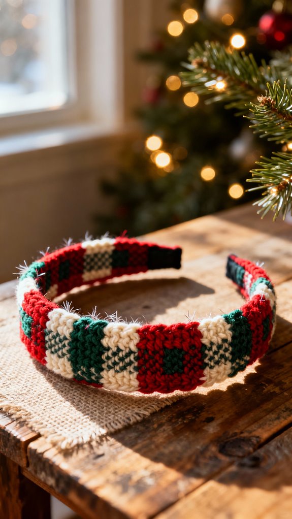 plaid crochet christmas headband