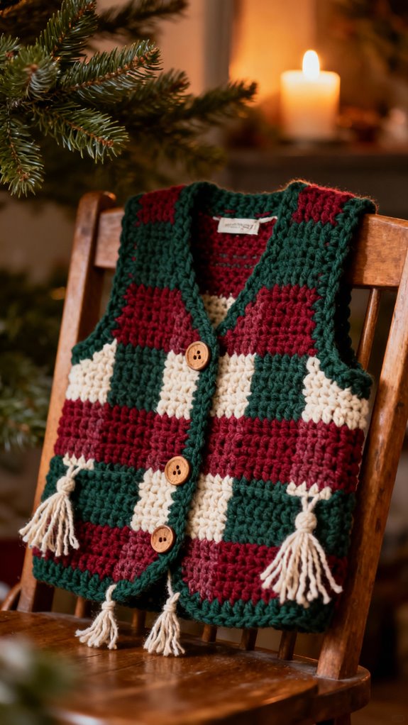 plaid crochet christmas vest