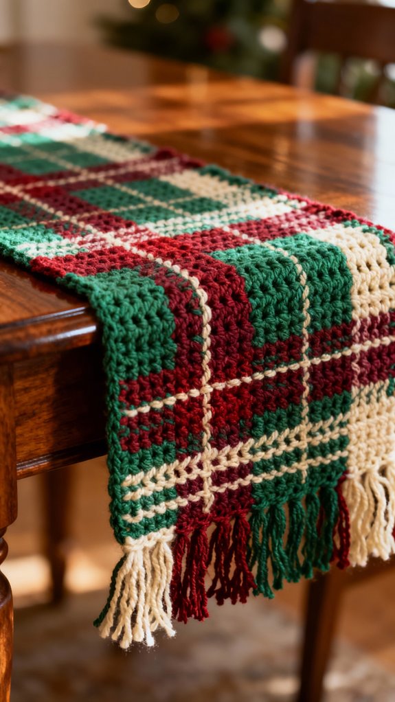 plaid crochet table runner