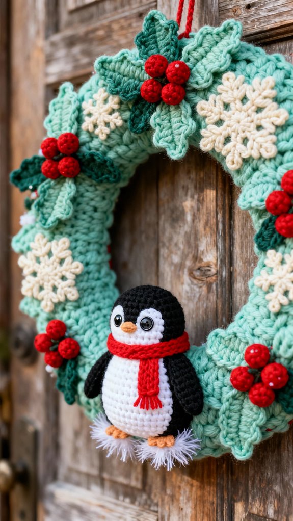 playful penguins holiday wreath