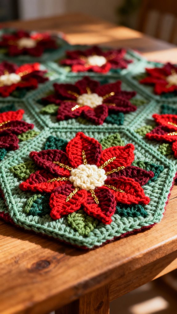 poinsettia hexagon crochet blanket