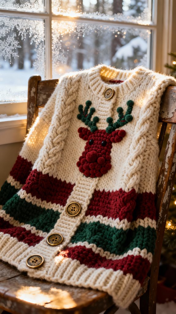 reindeer motif holiday cardigan