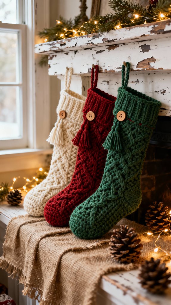 rustic crochet stocking holders