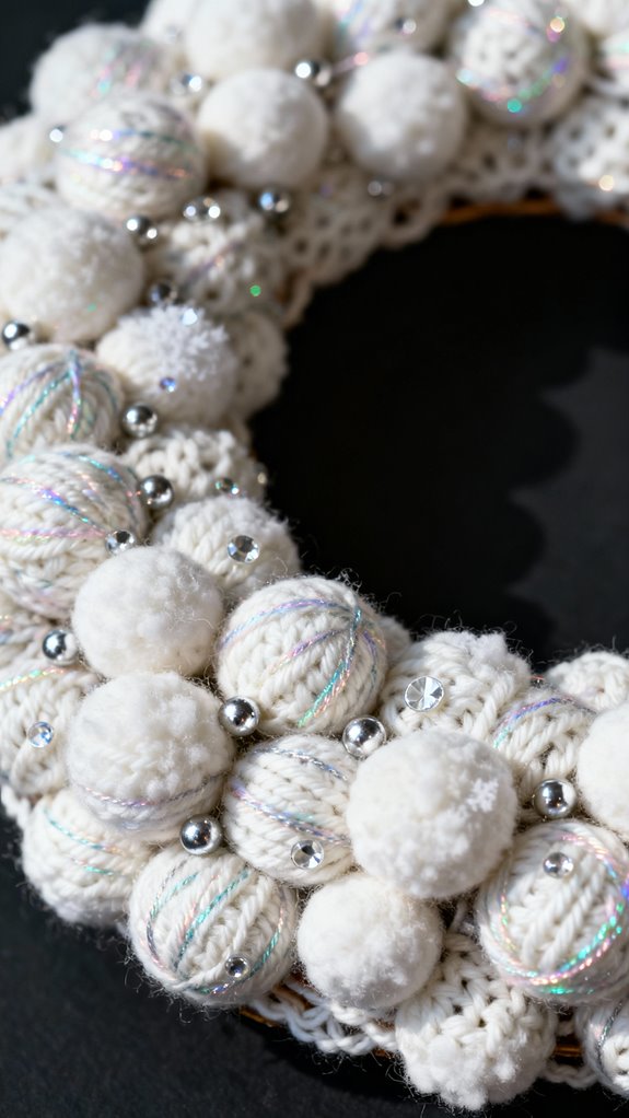sparkly crocheted snowball wreath