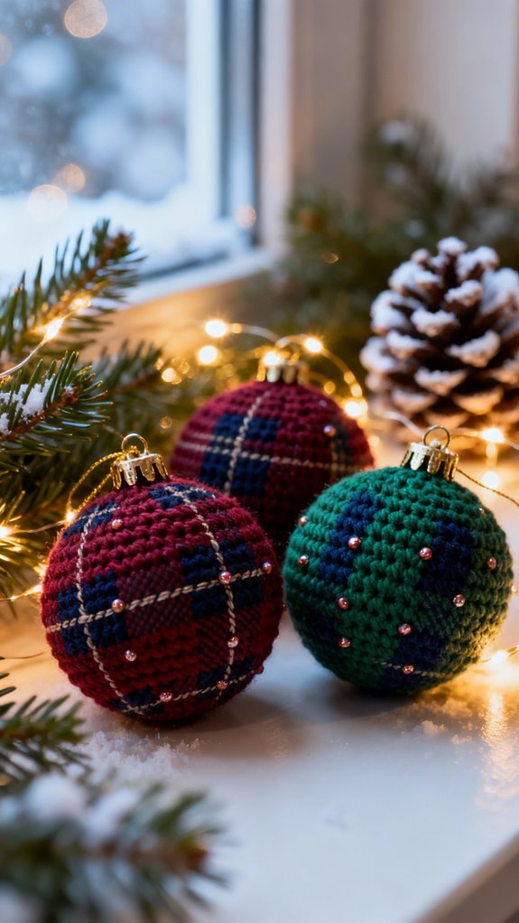 surface crochet plaid ornaments