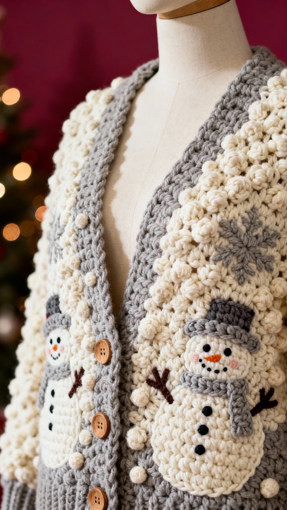 textured snowman cardigan design