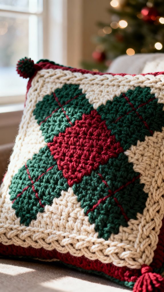timeless argyle crochet pillow