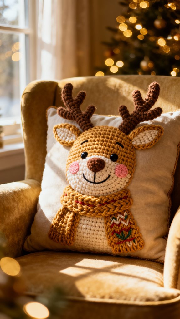whimsical rudolph crochet pillow