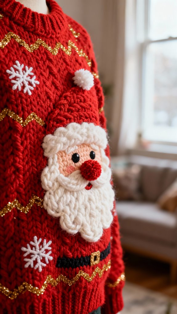 whimsical santa portrait sweater